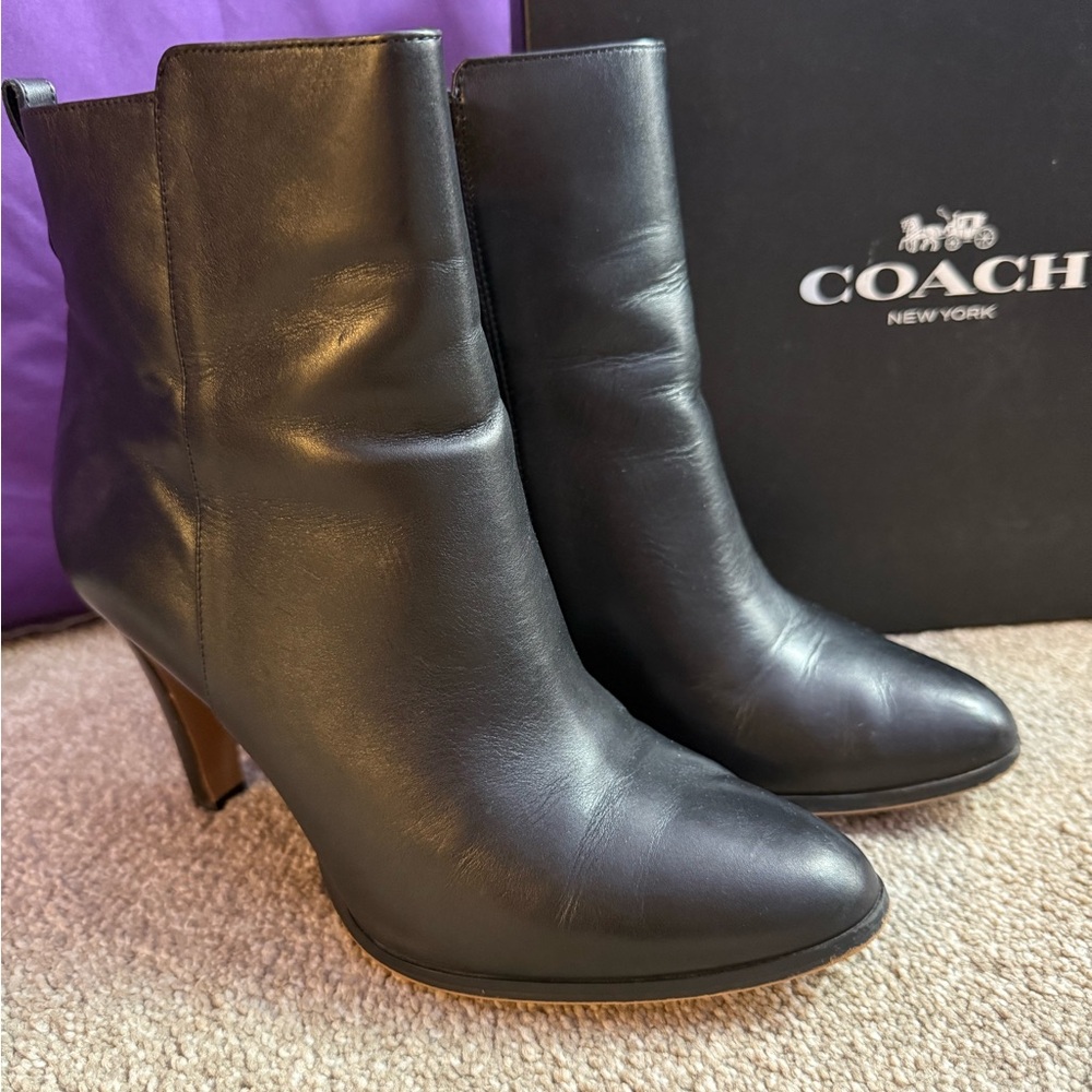 Coach Black Leather Ankle Boots for Women